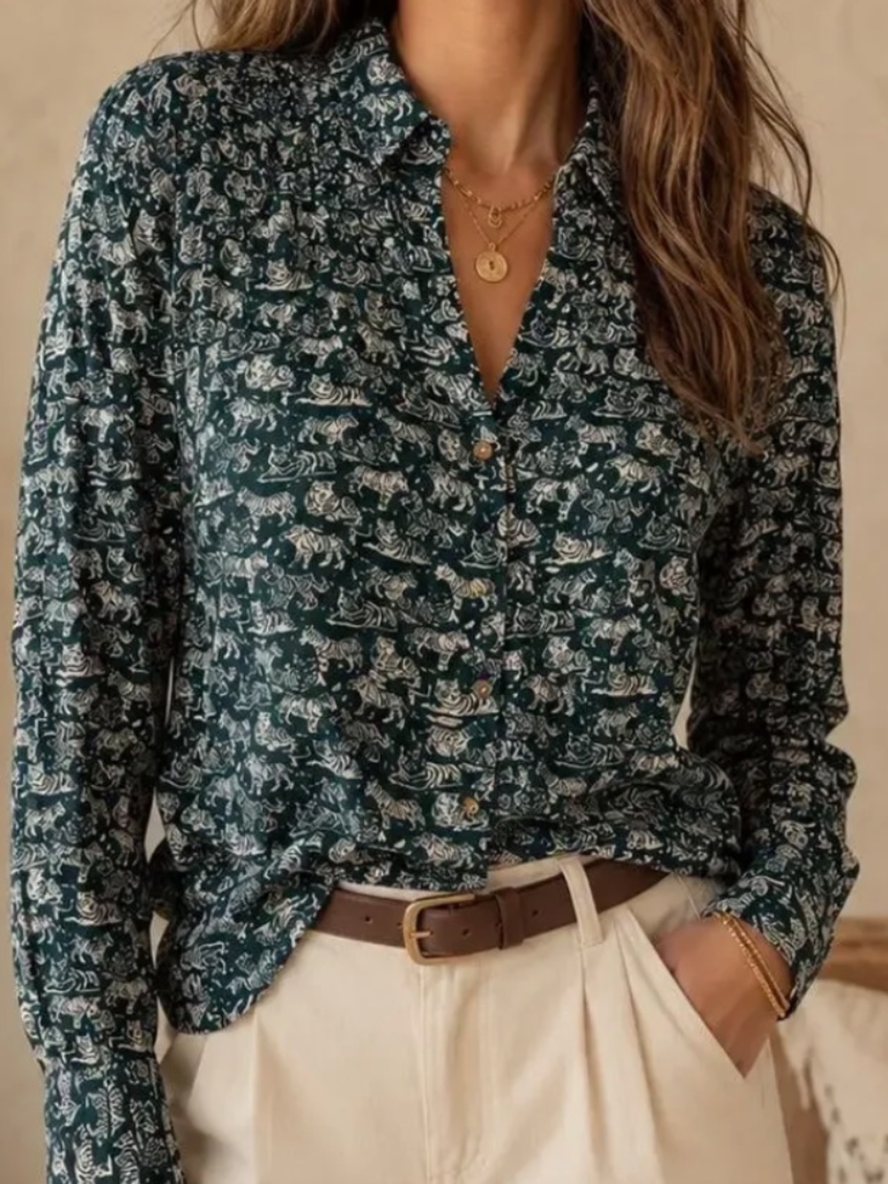 Maeve - Anthropologie -Tiger Print Button-Down Blouse (S)